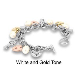 Key Heart Pearl Charm Bracelet